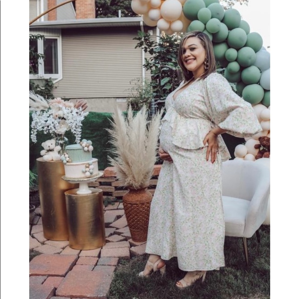 TOPSHOP Floral Print Double V-Neck Long Sleeve Maternity Dress